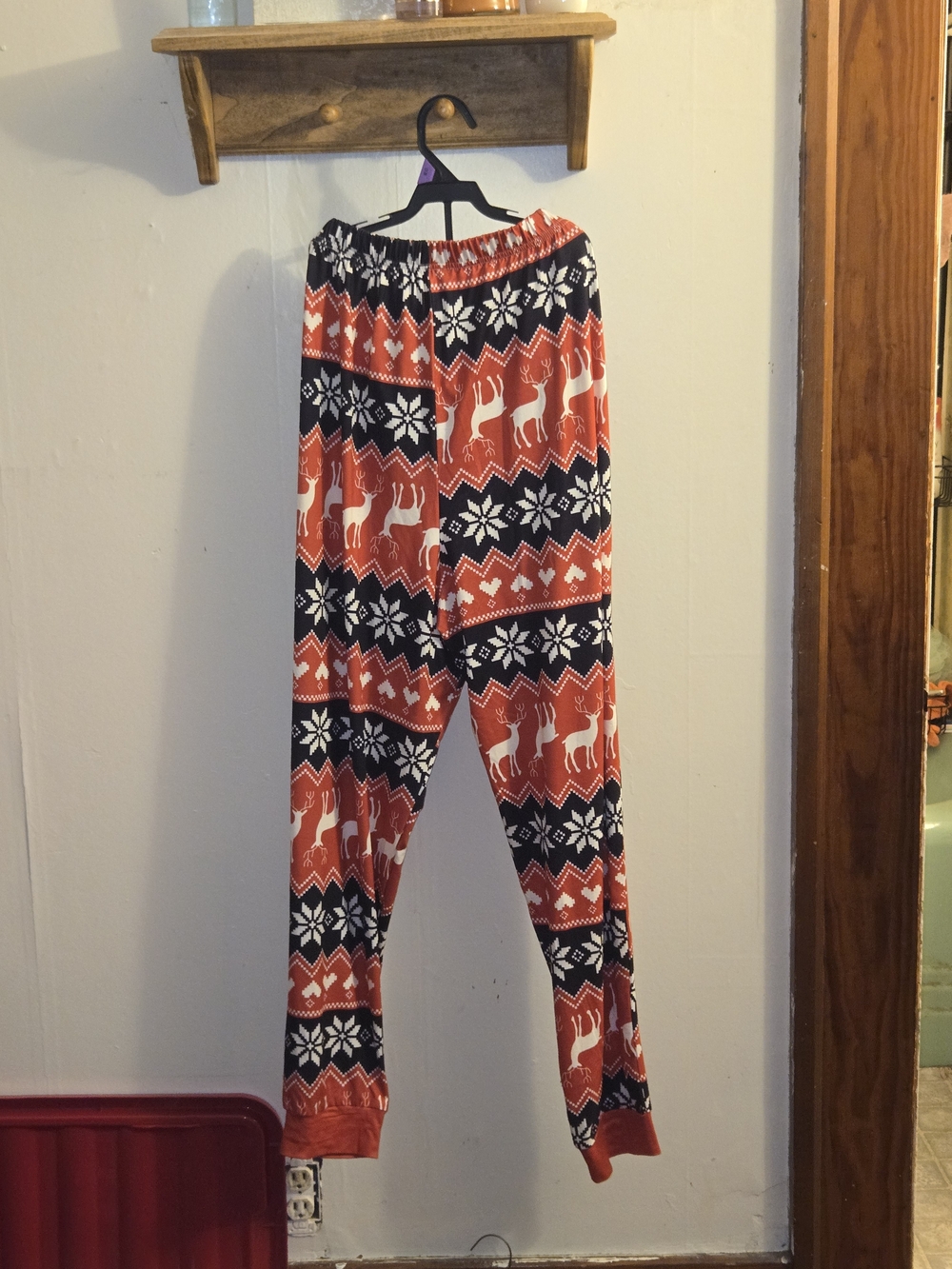 SHEIN Red, Black & White Reindeer Print Pajama Pants